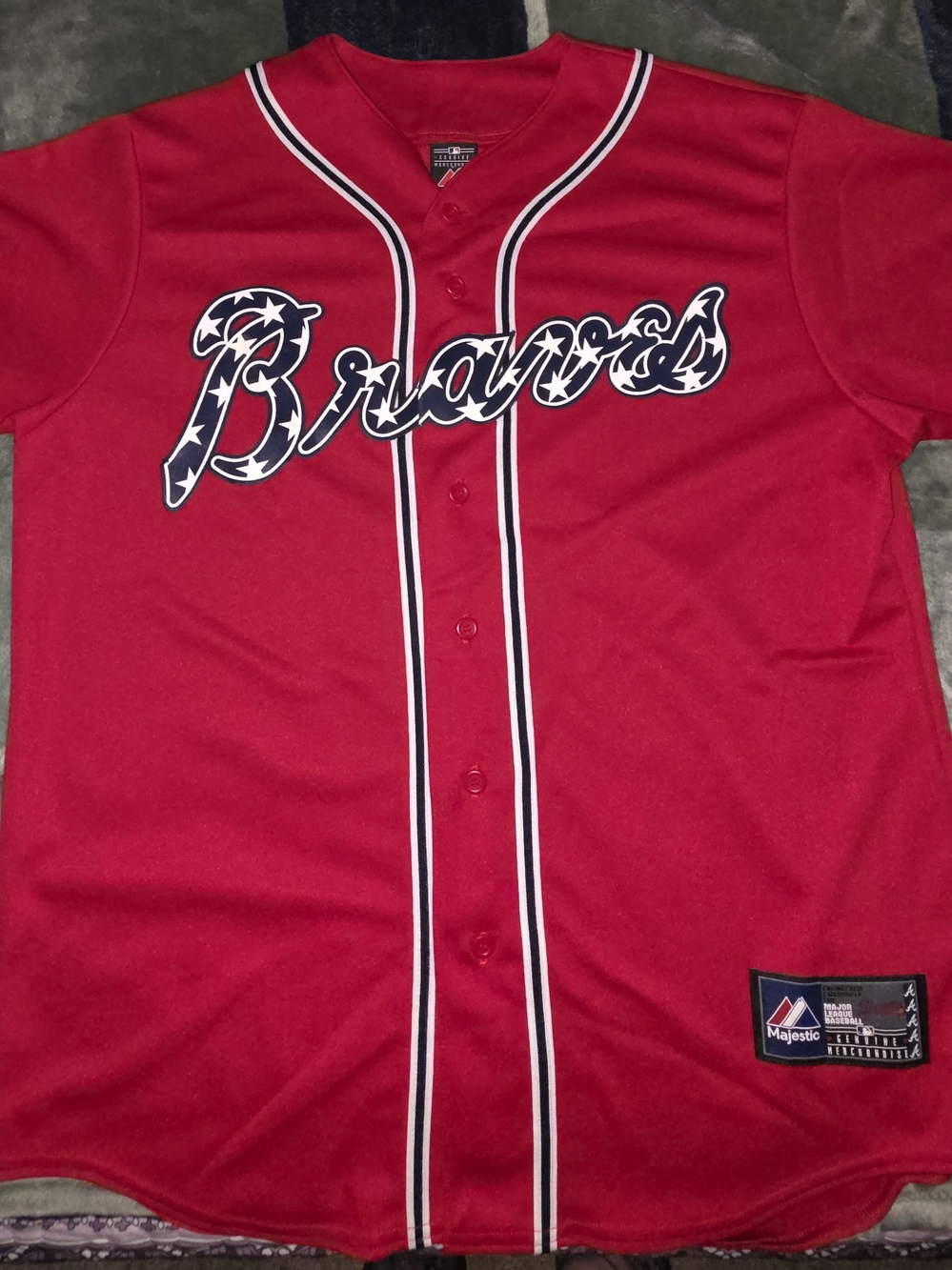 Majestic Atlanta Braves Red Patriotic Button-Up Baseball Jersey